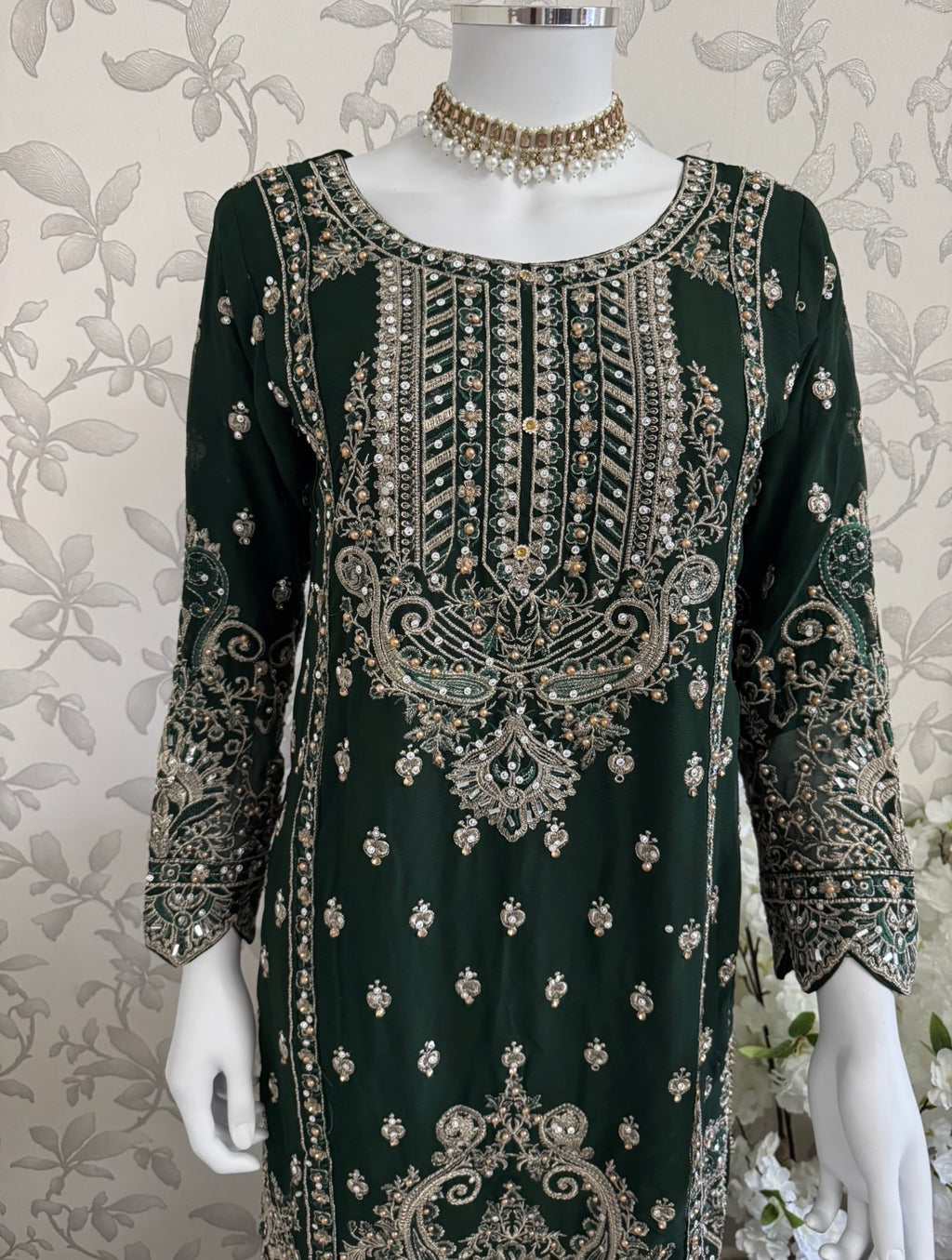 SAFFA | 3 piece Embroidered Chiffon Gharara Suit