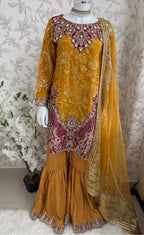 IMROZIAA | 3 piece Embroidered chiffon wedding Gharara Suit