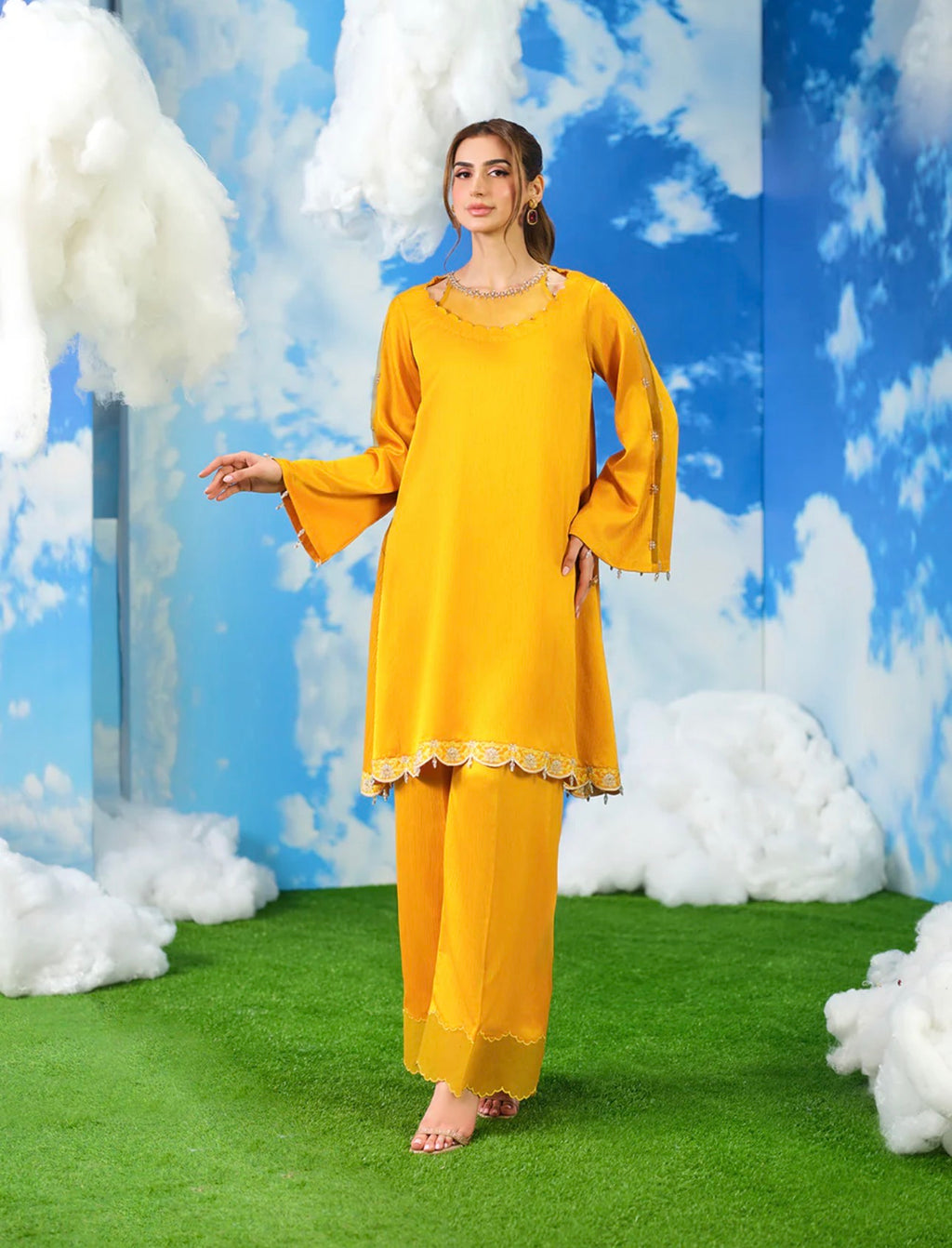 Sunshine Yellow 2 piece silk Embellished Kurta Set