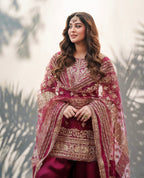 TABIR | 3 piece Luxury Embroidered silk Suit with LONG SHIRT | Wedding & Festive Wear