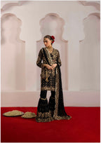 ALANI Black | 4 piece Embroidered chiffon Gharara Suit
