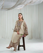 Luxury Cream 3 Piece Pakistani Embroidered silk kaftan Suit | Women’s Festive Wear