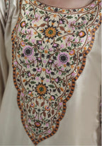 Luxury Cream 3 Piece Pakistani Embroidered silk kaftan Suit | Women’s Festive Wear