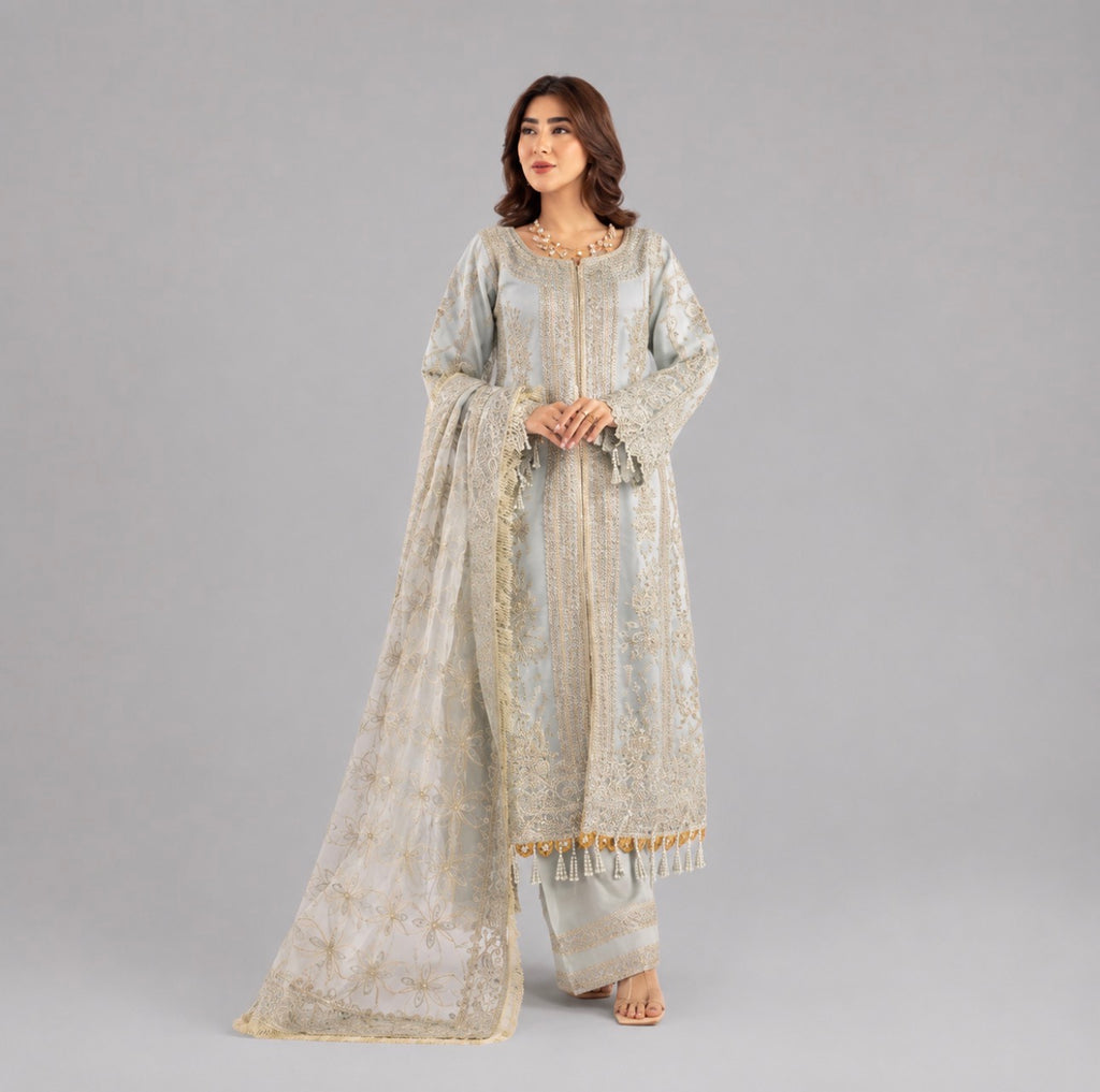 NUREH | 3 piece heavy embroidered soft organza wedding suit