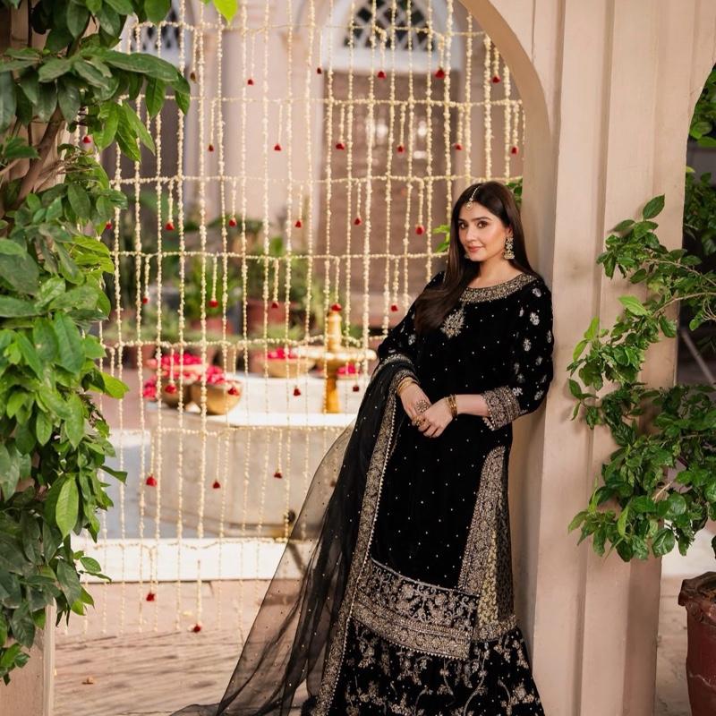 MEHVAR | 3 piece Heavy Embroidered velvet Farshi Gharara suit