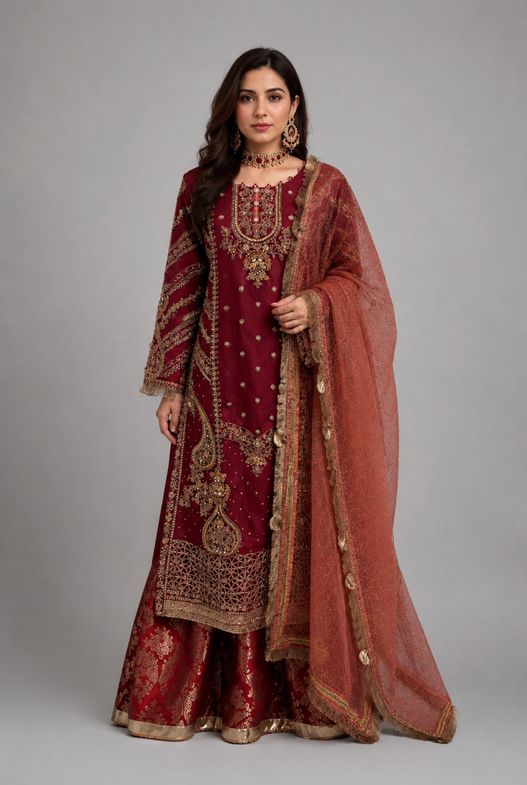 GULAAB | 3 pieces Heavy Embroidered wedding Sharara Suit