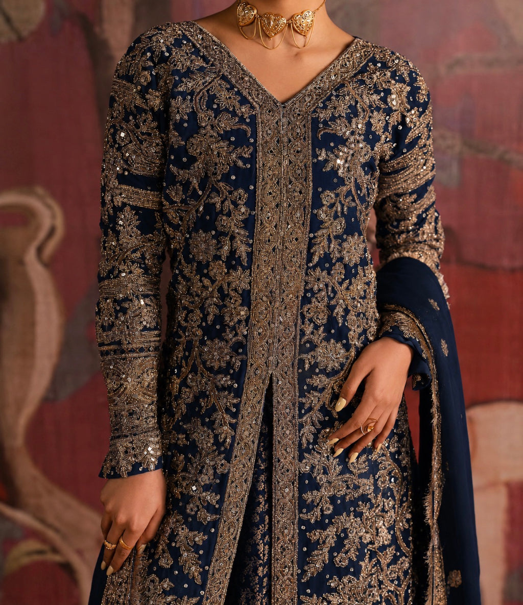 GEHNA | 3 piece Luxury Embroidered chiffon Pakistani Wedding Gown with chiffon Dupatta
