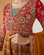 SATRANGI | 4 piece heavy Embroidered Chiffon Bridal Mayon Maxi suit