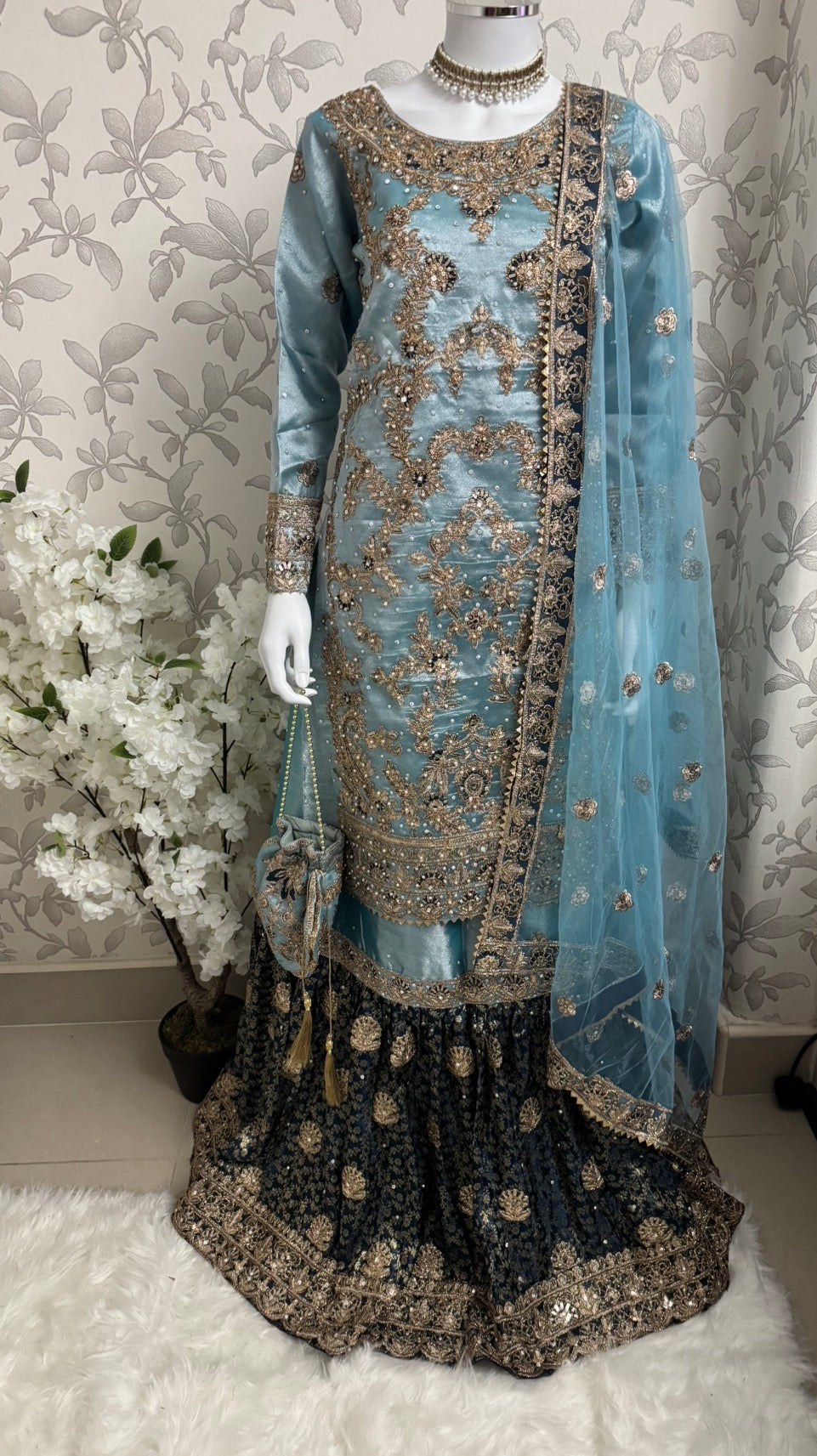 AMAIRA | 3 pieces heavy Embroidered shinny Masoori wedding Gharara Suit