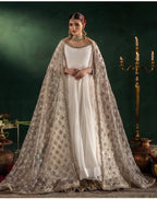 DILRUBA | 3 piece embroidered chiffon wedding wear Anarkali suit - white