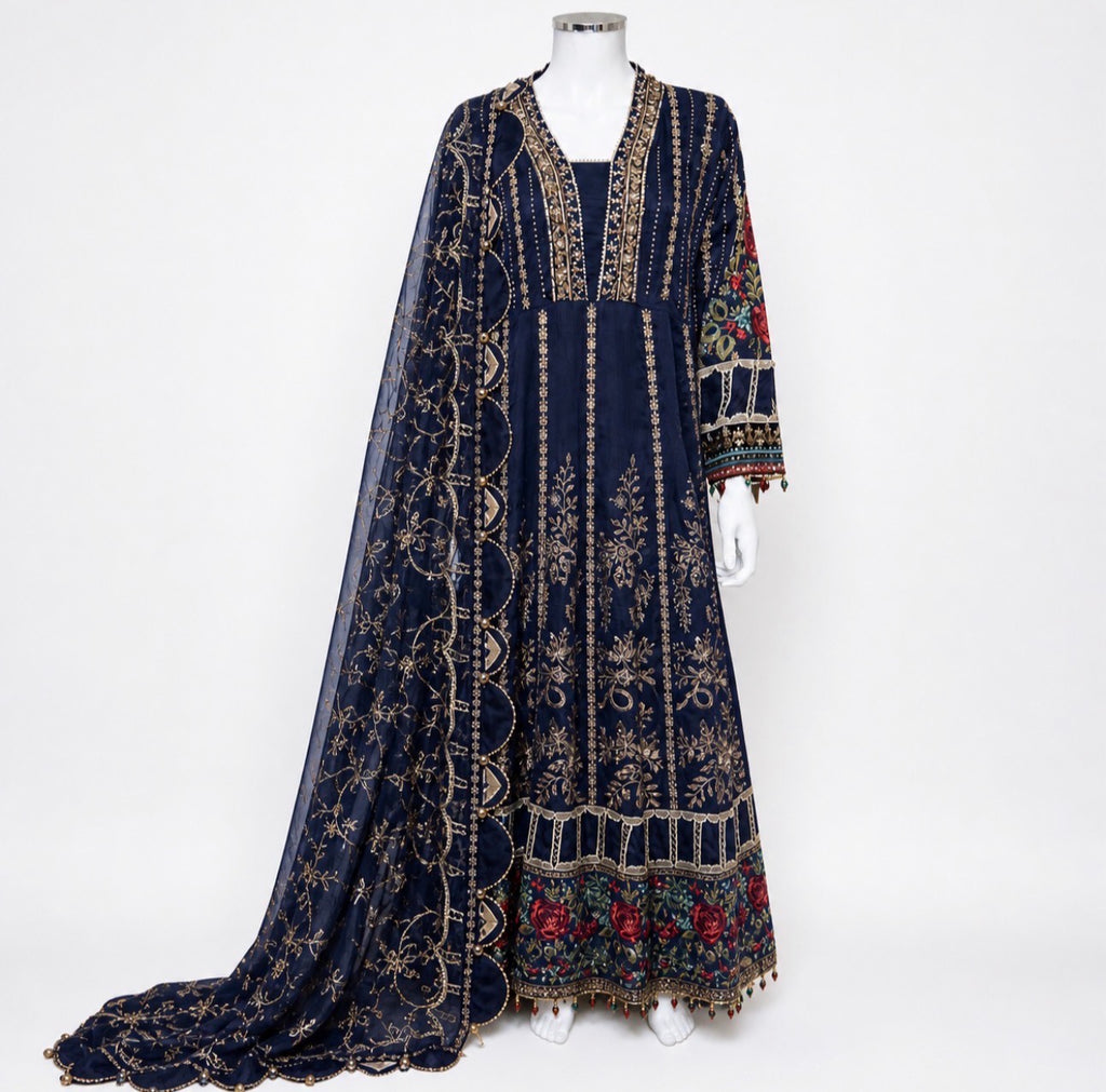 NOOR-E-LAILA | 3 piece Embroidered Net Maxi Dress