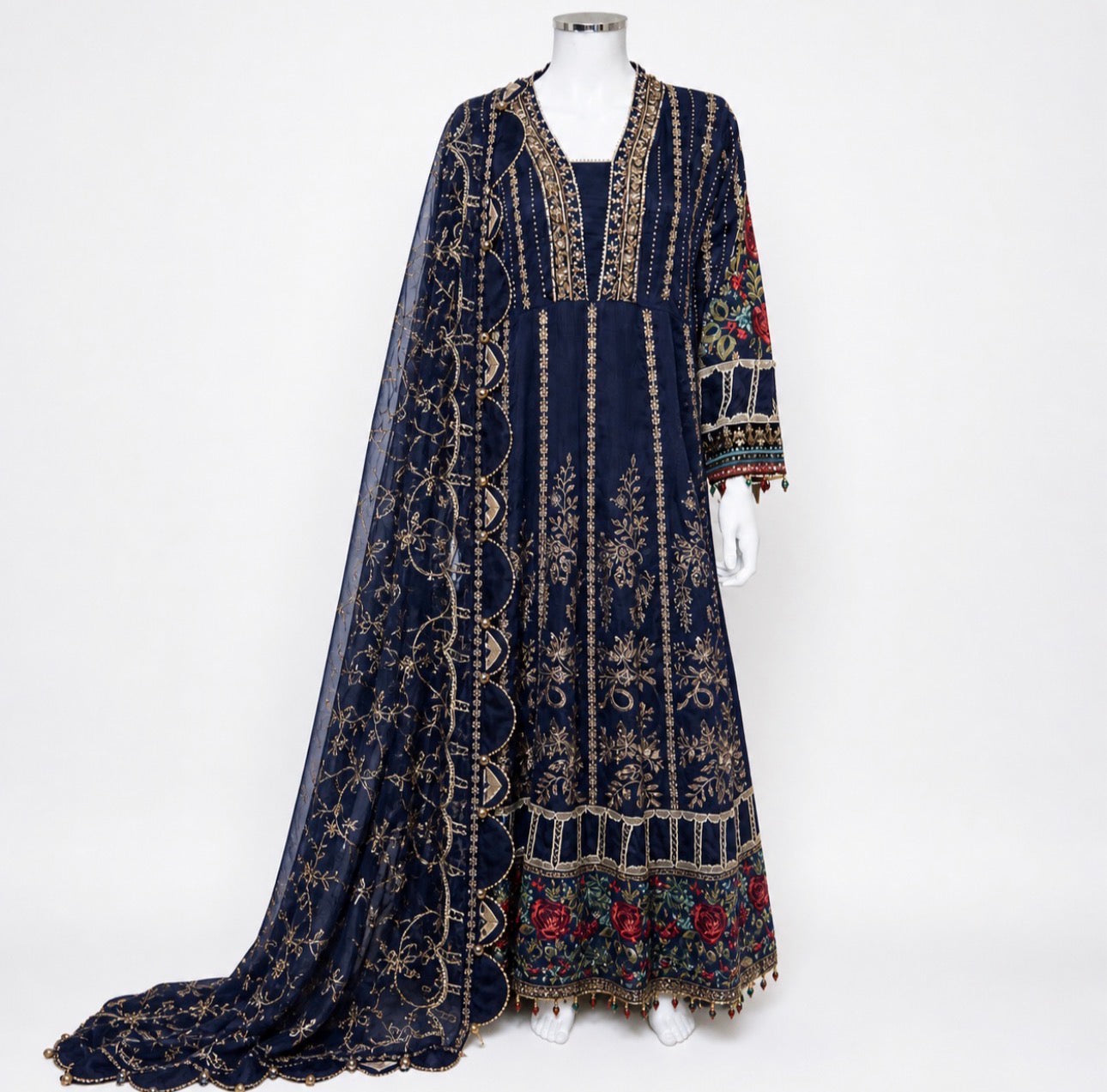 NOOR-E-LAILA | 3 piece Embroidered Net Maxi Dress
