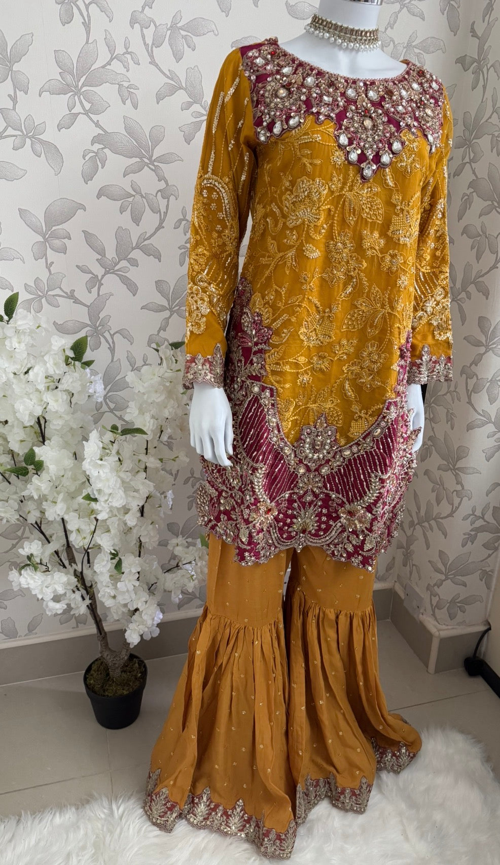 IMROZIAA | 3 piece Embroidered chiffon wedding Gharara Suit