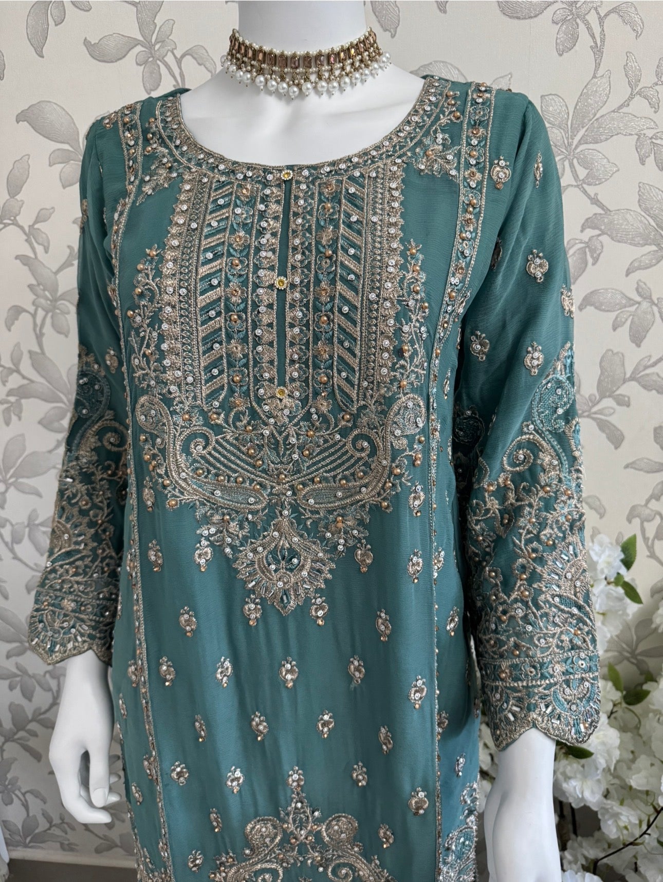 SAFFA | 3 piece Embroidered Chiffon Gharara Suit