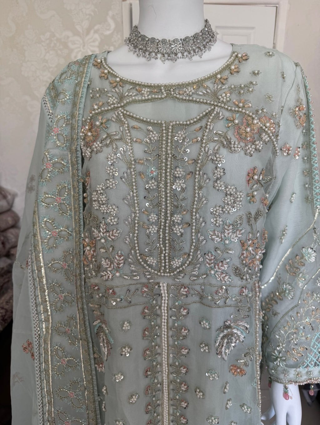 LYARA | 3 piece Embroidered soft organza wedding suit