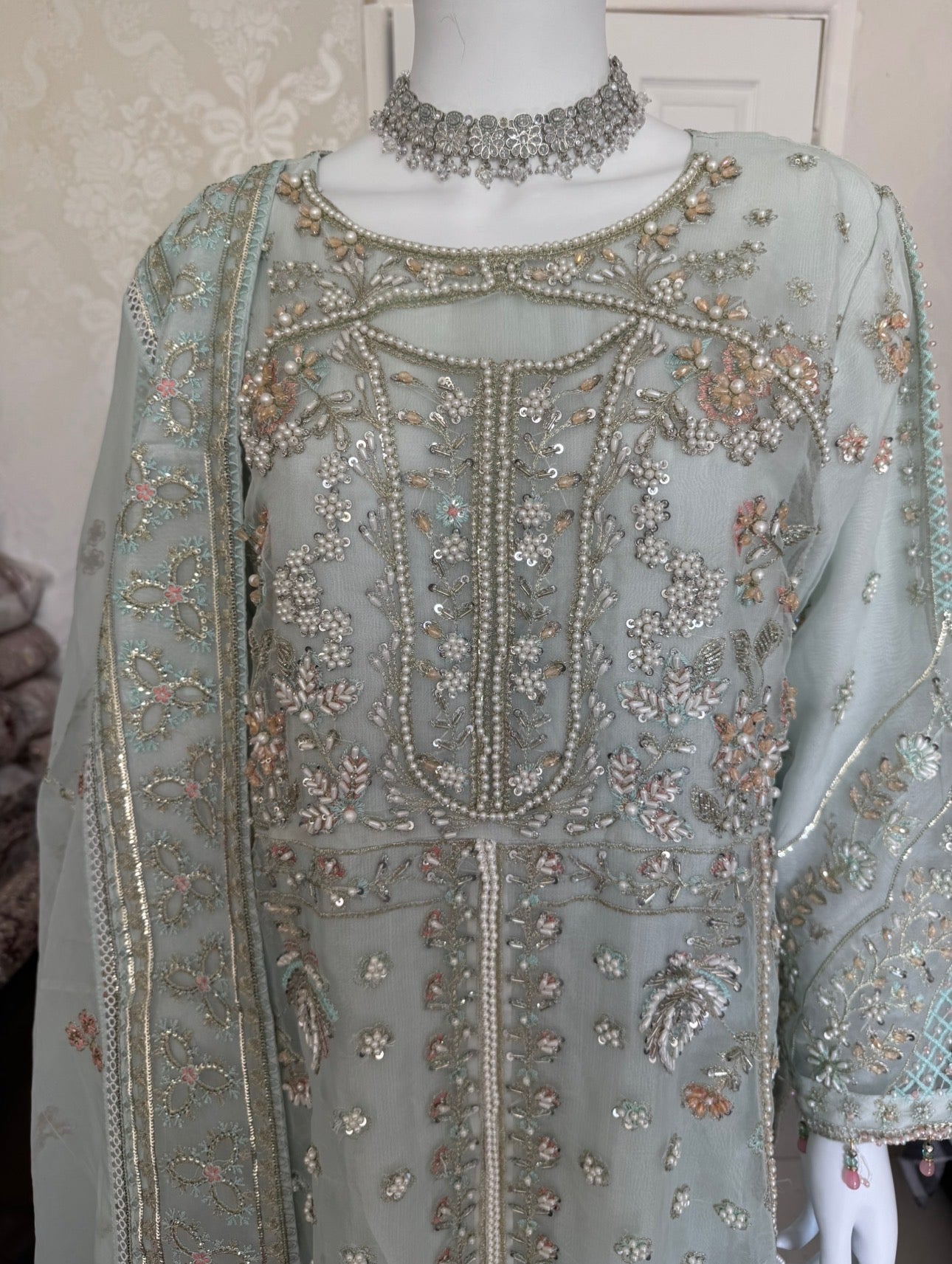 LYARA | 3 piece Embroidered soft organza wedding suit