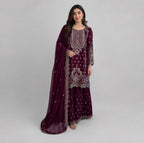SAFFA | 3 piece Embroidered Chiffon Gharara Suit