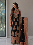 MAAHI | 3 piece heavy Embroidered Silk wedding wear suit- BLACK