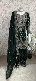 SAFFA | 3 piece Embroidered Chiffon Gharara Suit
