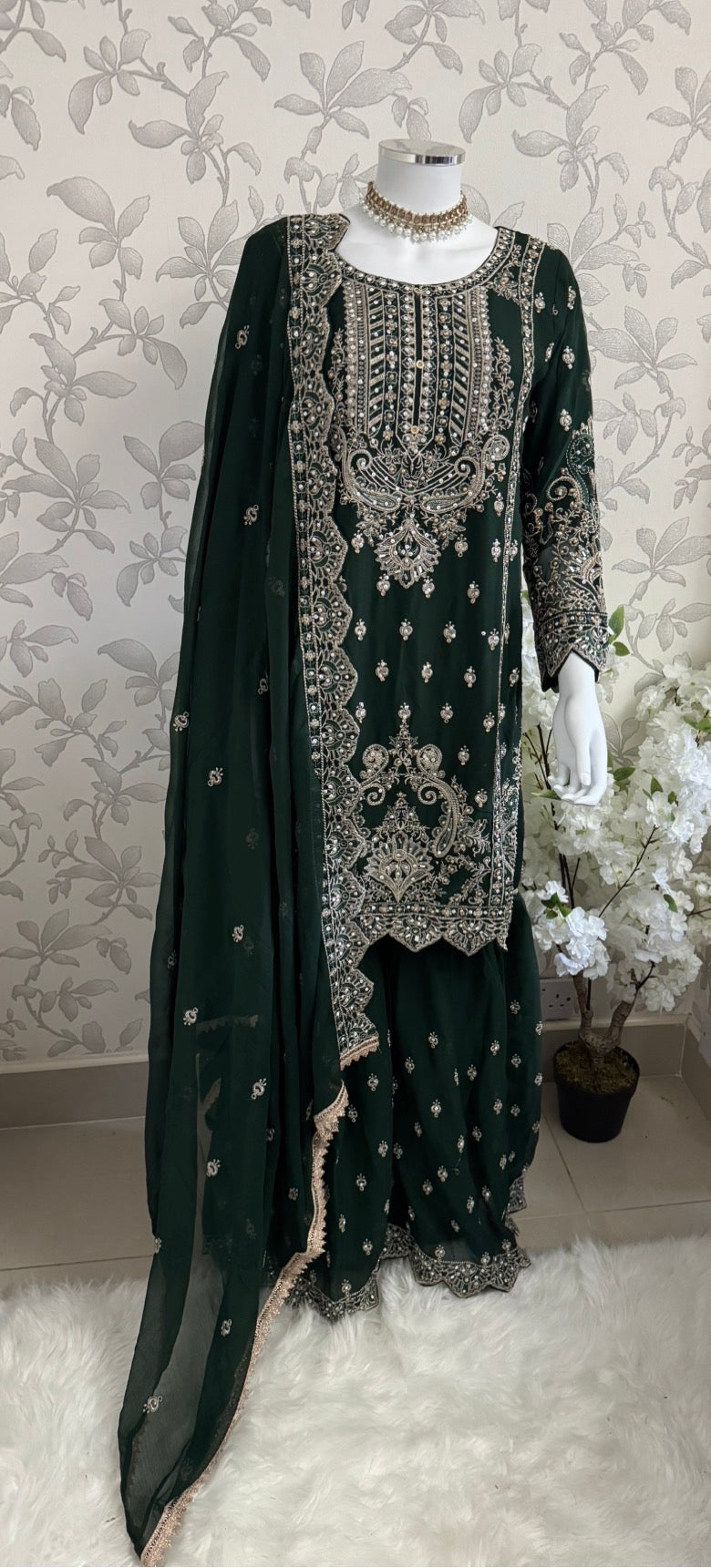 SAFFA | 3 piece Embroidered Chiffon Gharara Suit
