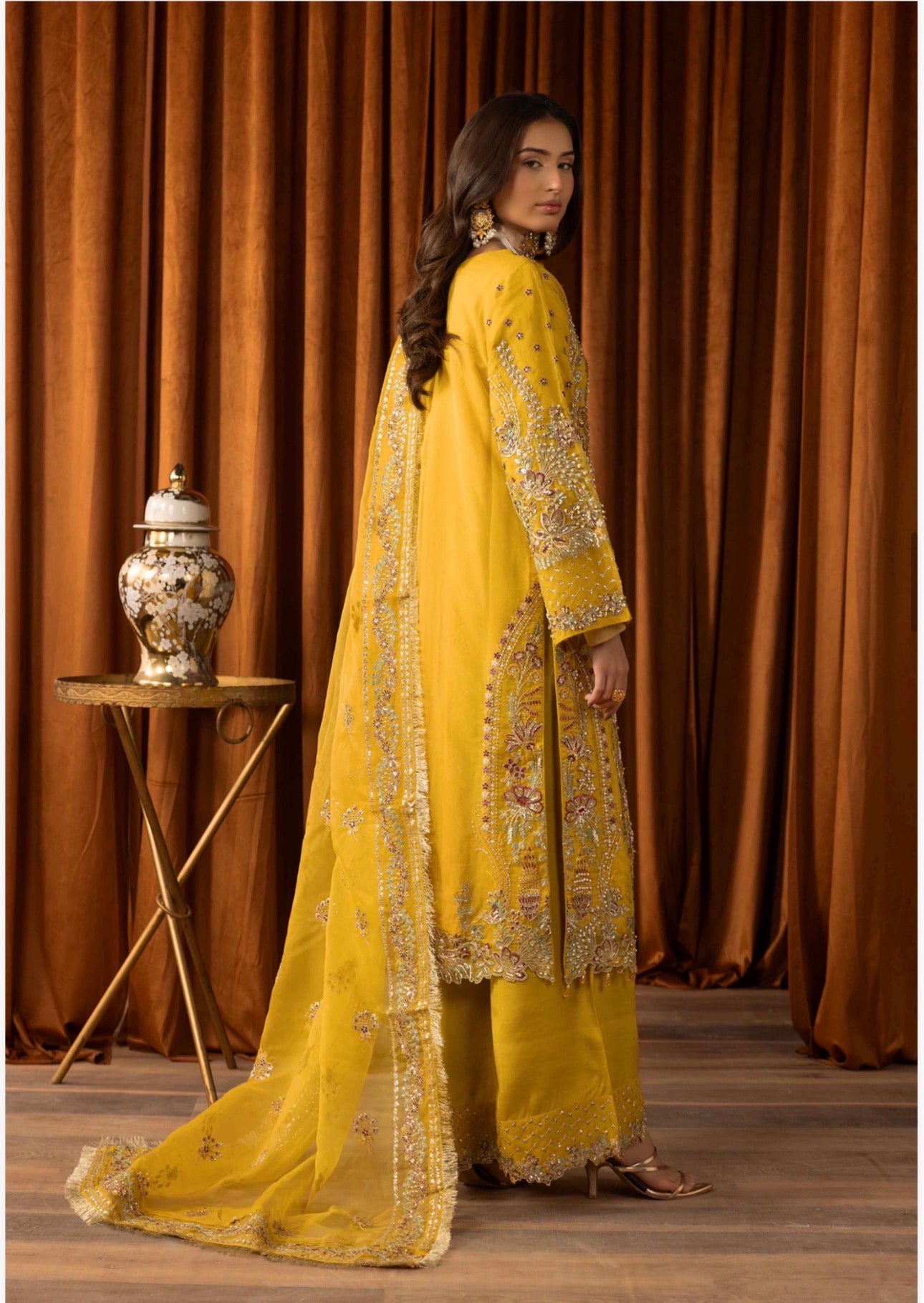 SANGEET | 3 piece heavy Embroidered soft organza Suit