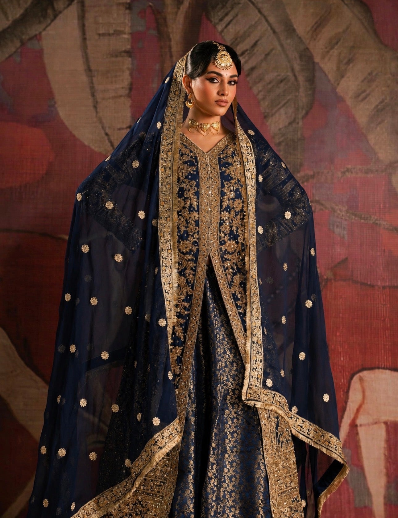 GEHNA | 3 piece Luxury Embroidered chiffon Pakistani Wedding Gown with chiffon Dupatta