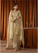 AFROZ Sage green | 3 piece Embroidered soft Organza Suit