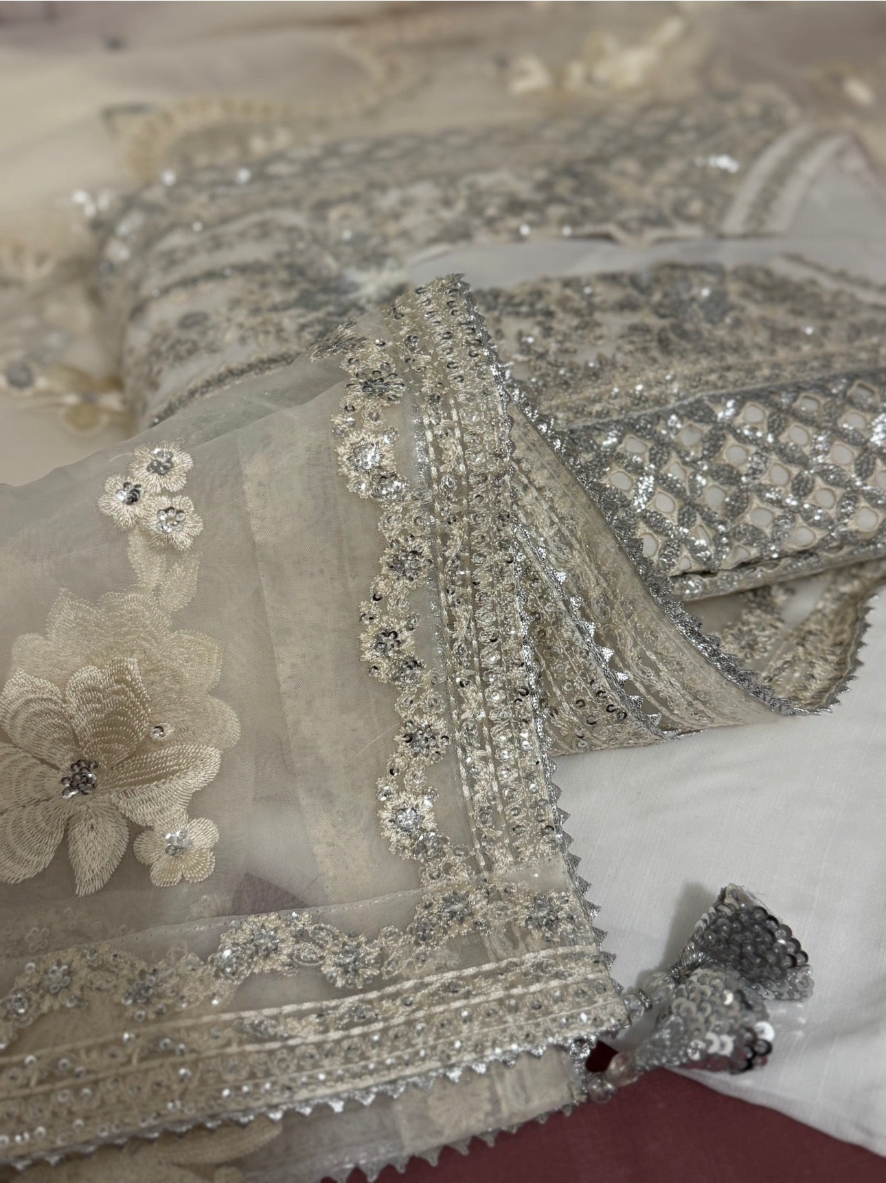 CHANDNI | 3 piece Embroidered soft organza sharara Suit