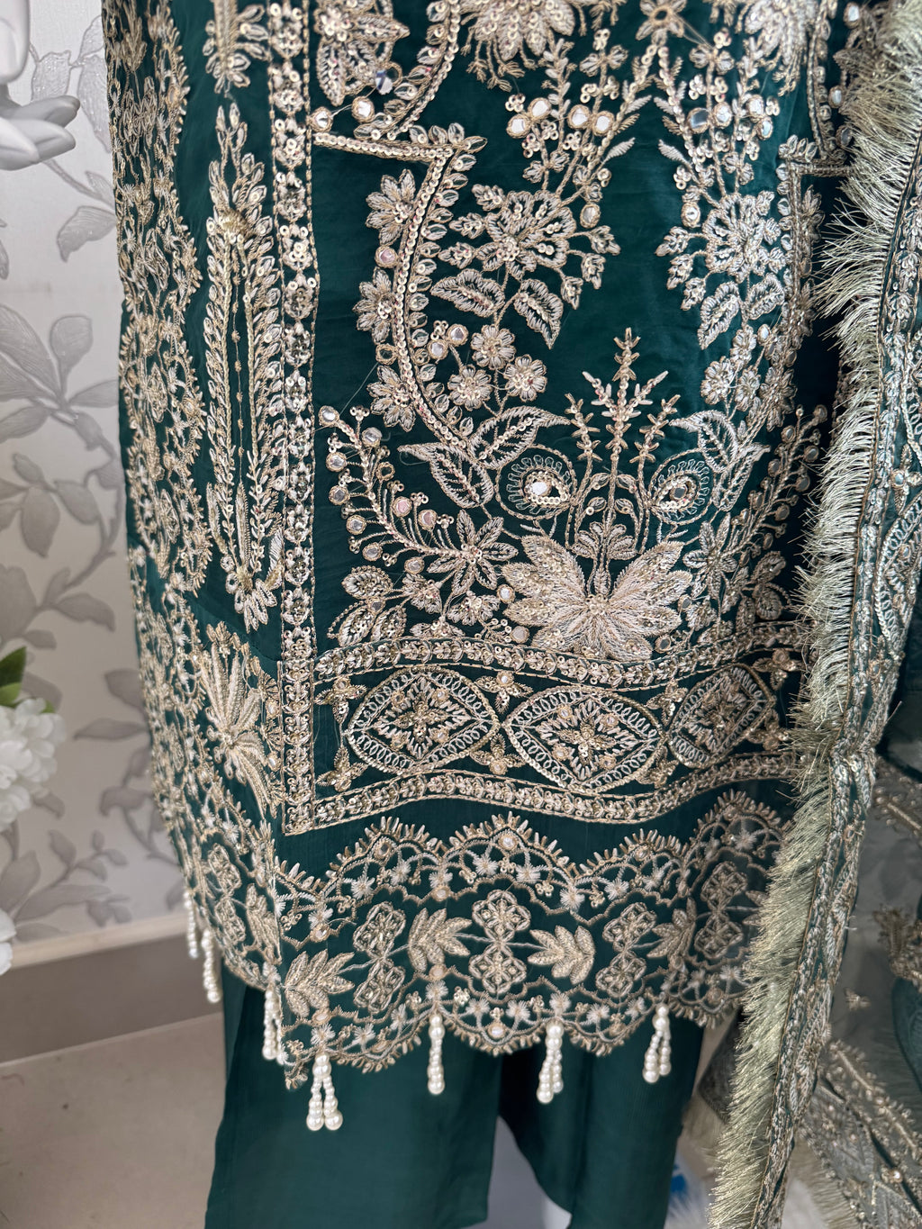AFROZ Emerald | 3 piece Embroidered soft Organza Suit