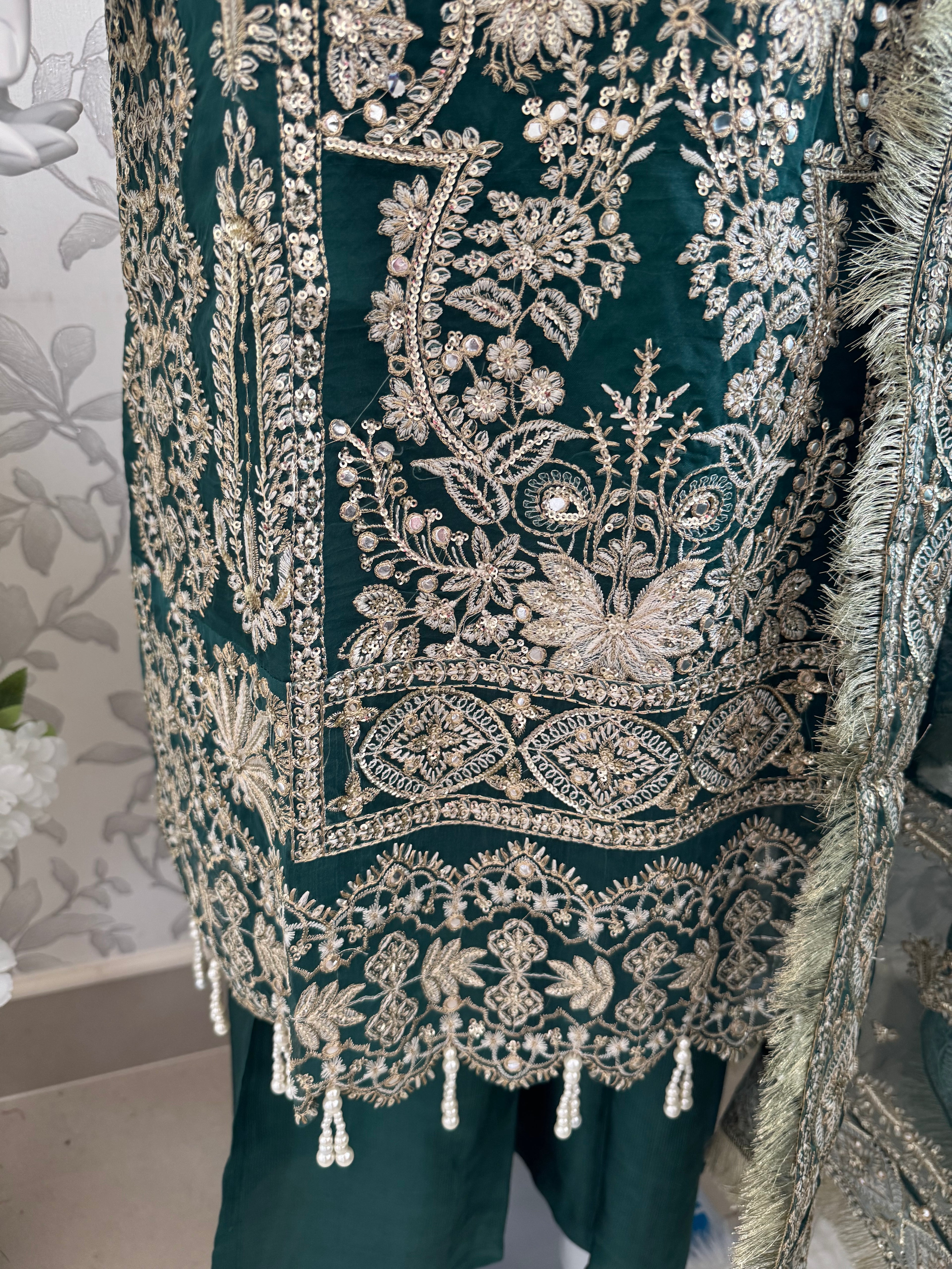 AFROZ Emerald | 3 piece Embroidered soft Organza Suit