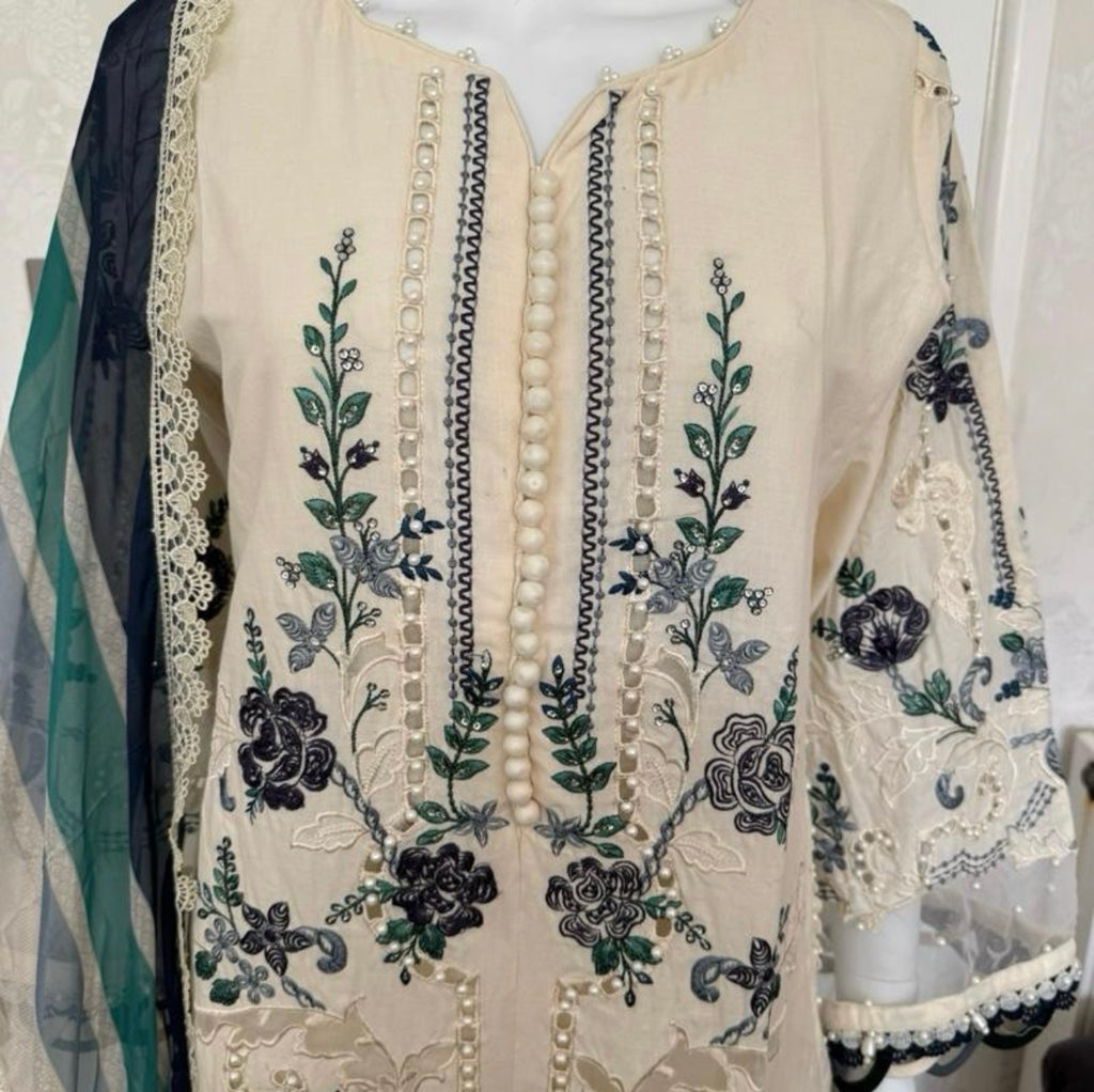 Azure Bloom | 3 piece Luxury Embroidered Lawn Suit
