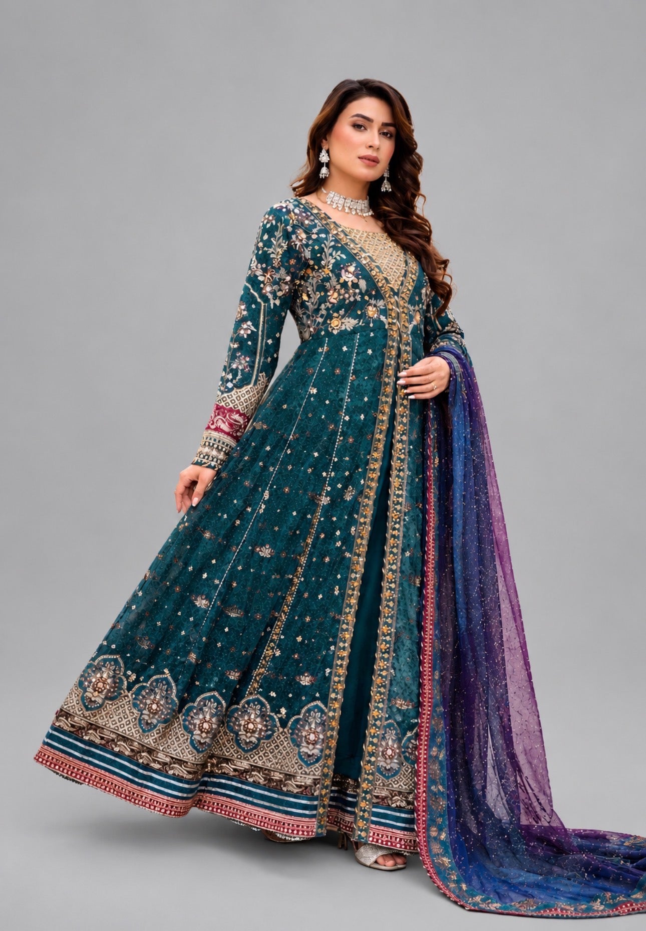 ANUM | 3 piece Heavy Embroidered chiffon Maxi dress