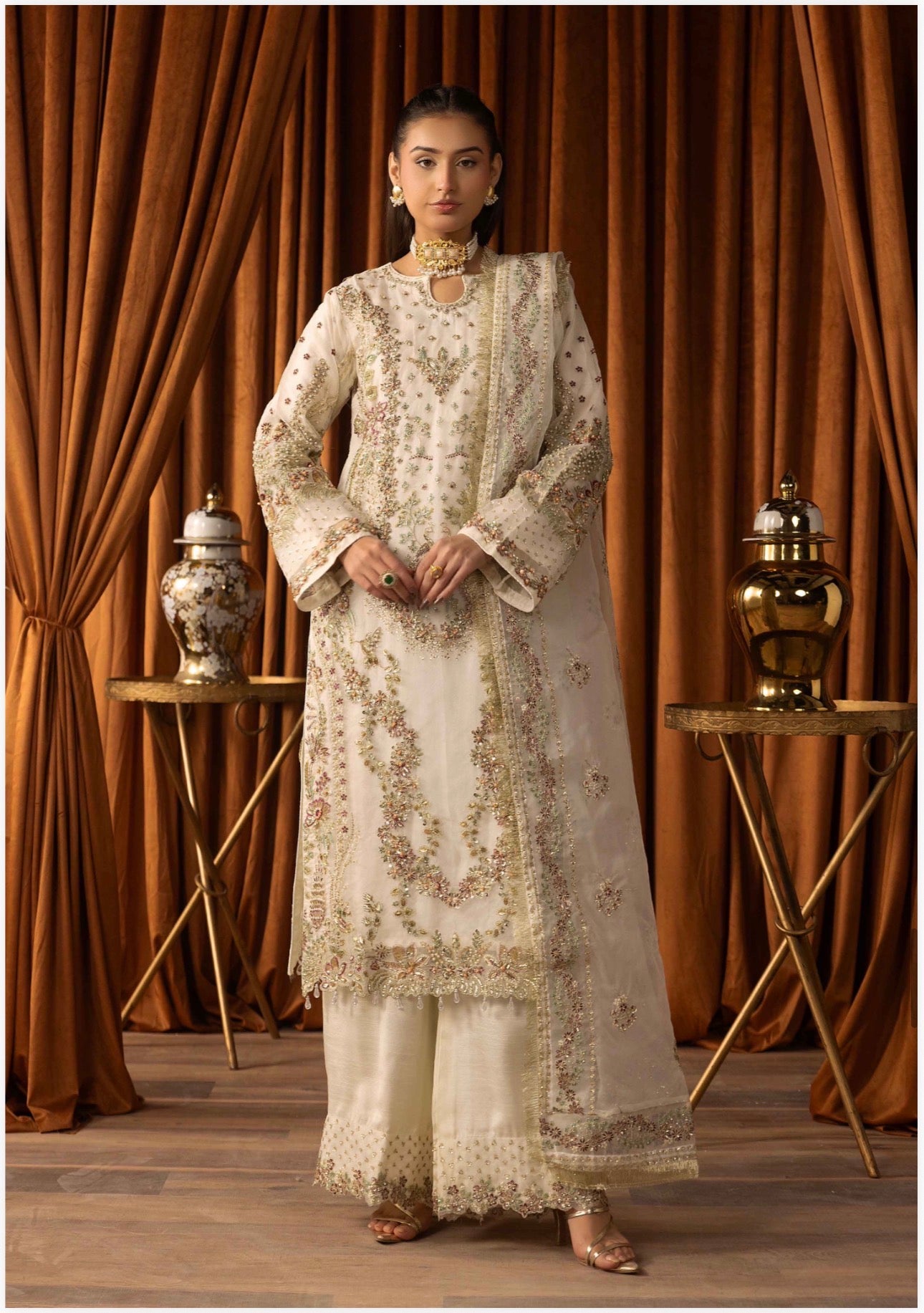 SANGEET | 3 piece heavy Embroidered soft organza Suit