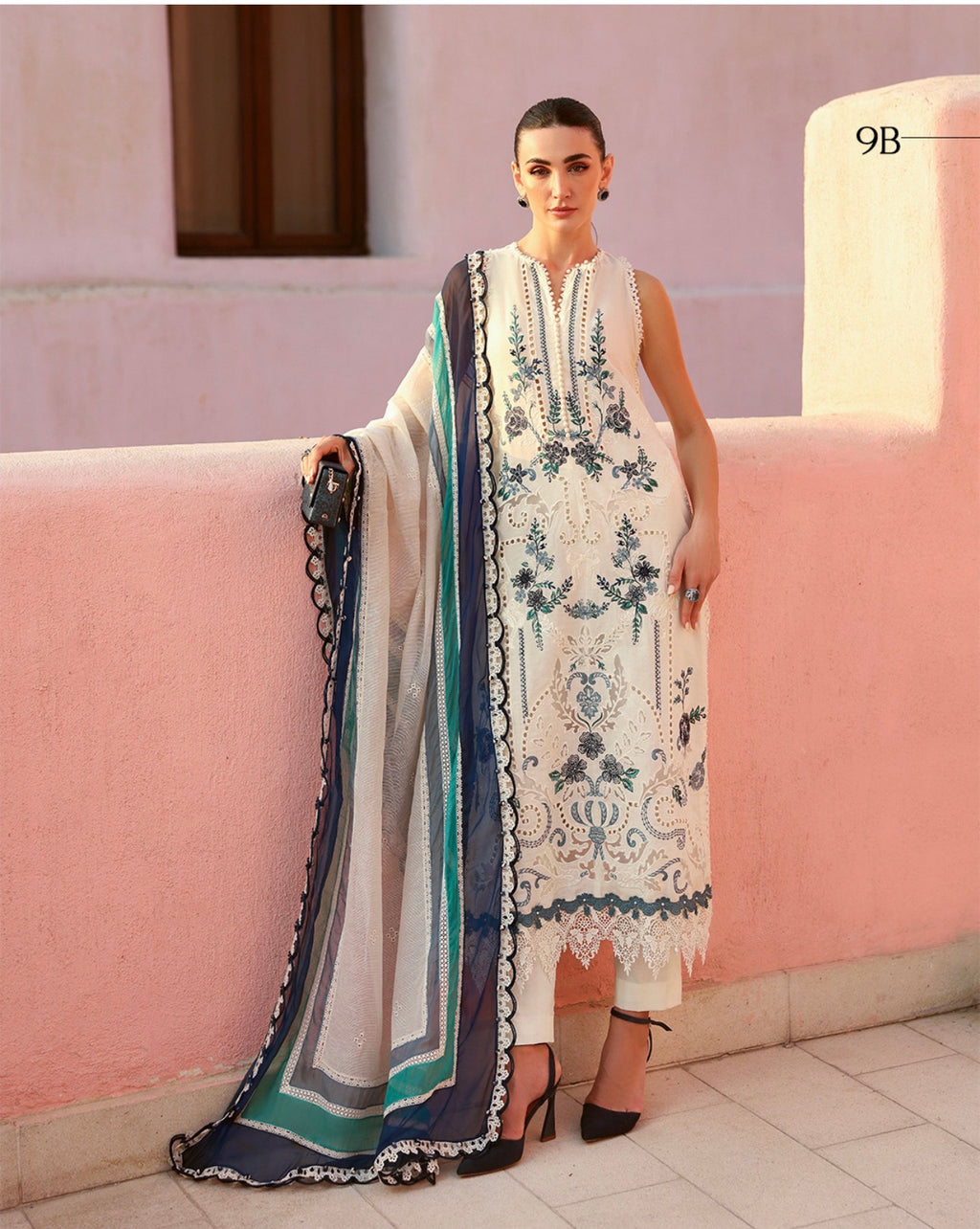 Azure Bloom | 3 piece Luxury Embroidered Lawn Suit