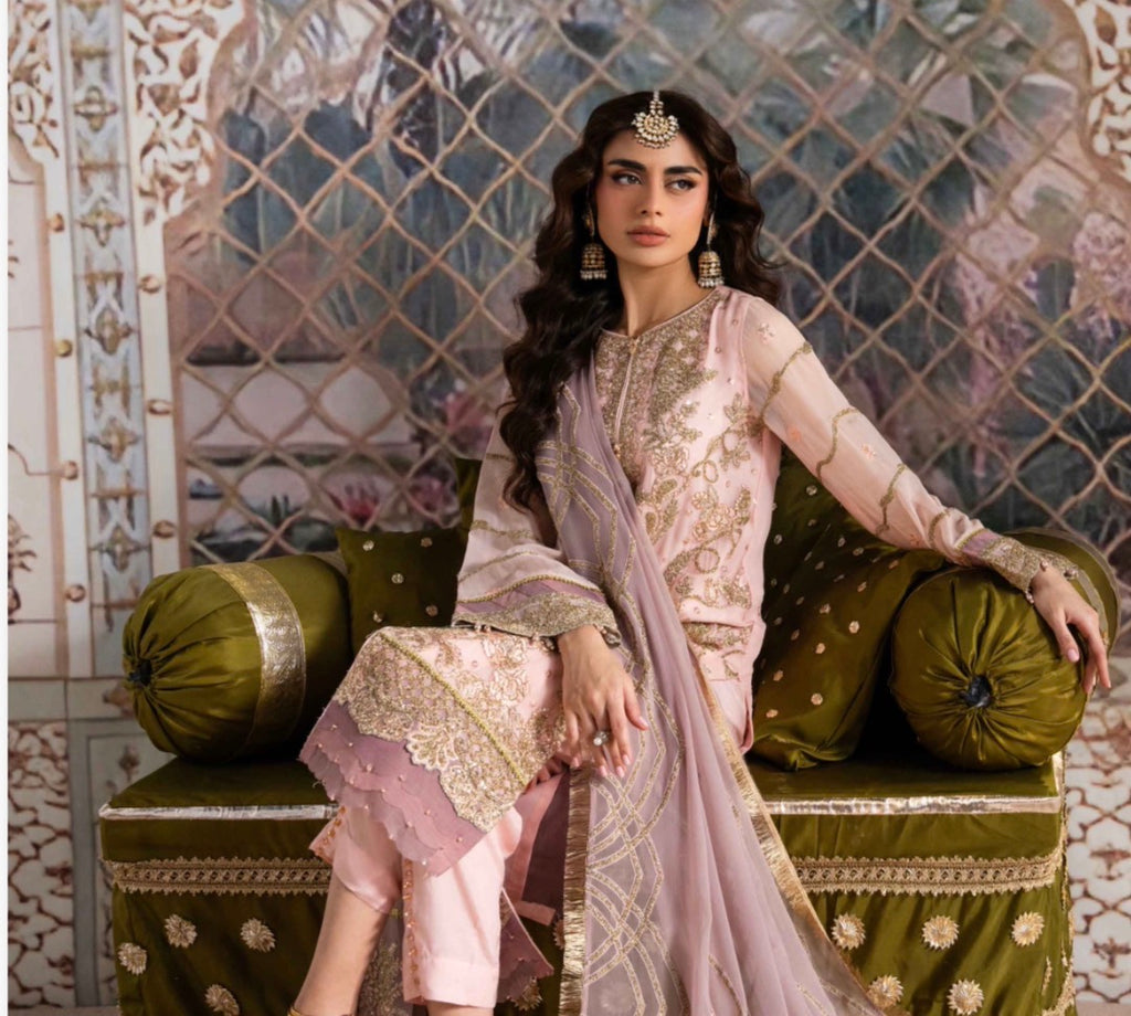 ALANI Blush Pink | 3 pieces Embroidered chiffon Suit