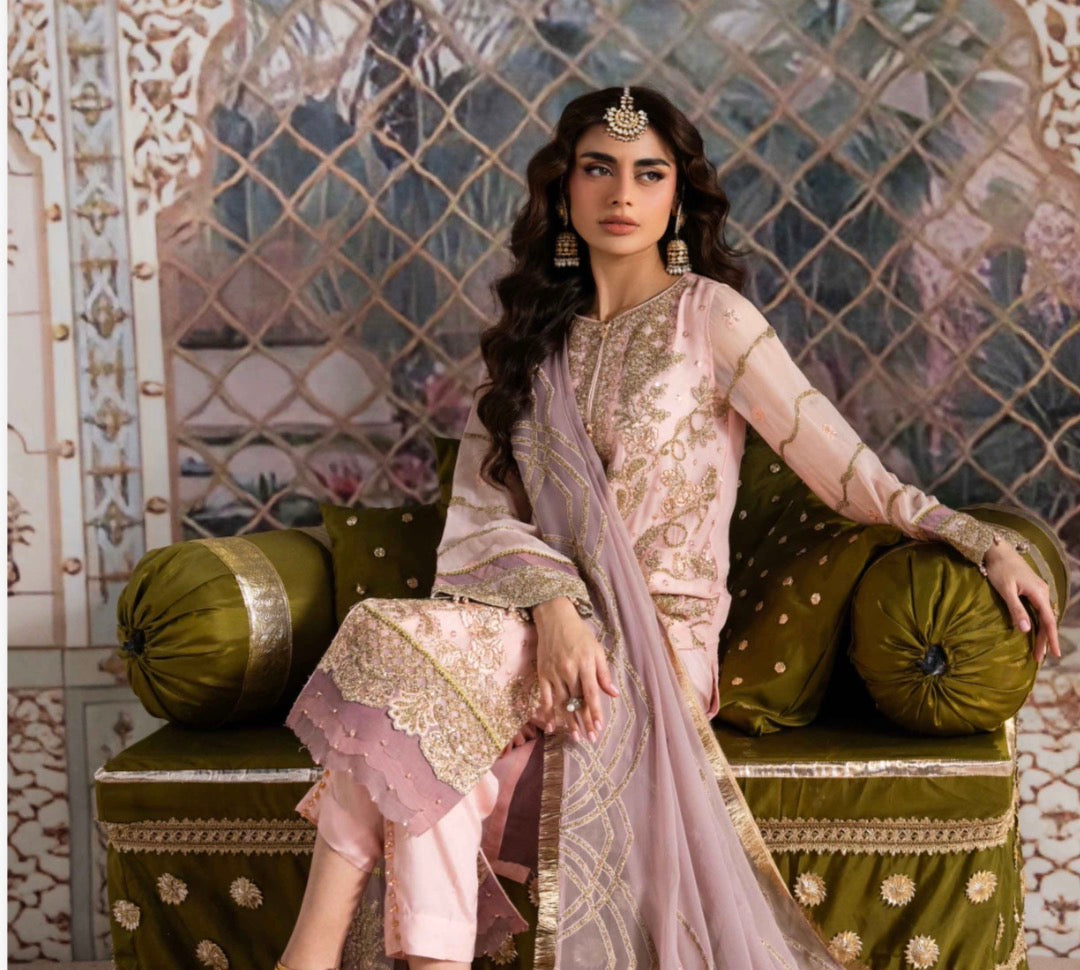 ALANI Blush Pink | 3 pieces Embroidered chiffon Suit
