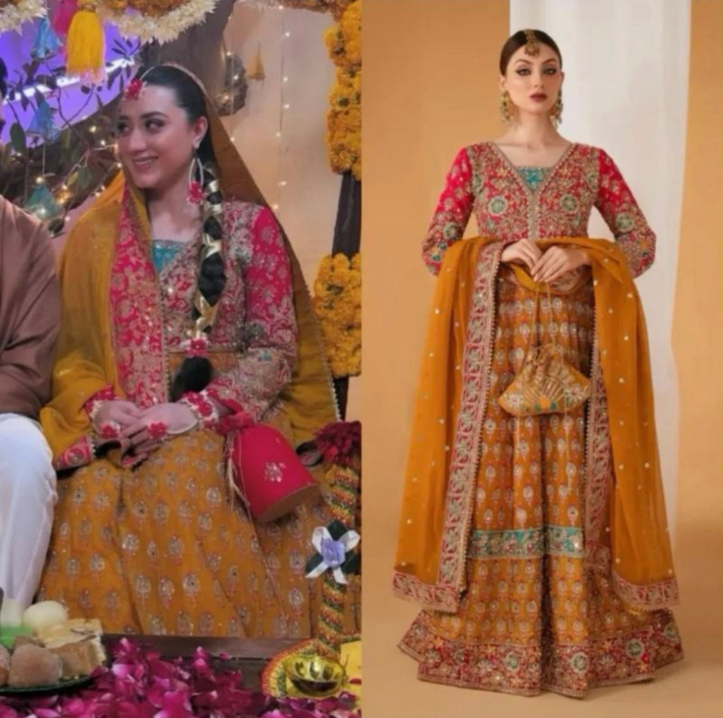 SATRANGI | 4 piece heavy Embroidered Chiffon Bridal Mayon Maxi suit