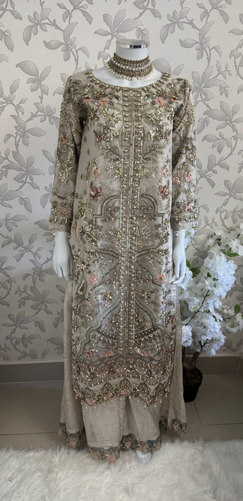 PEARLS | Pearl Champagne Hand Embellished Luxury 3 pcs Suit