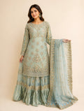 SONNA | 3 piece Luxury Embroidered Net wedding Sharara stitched Suit