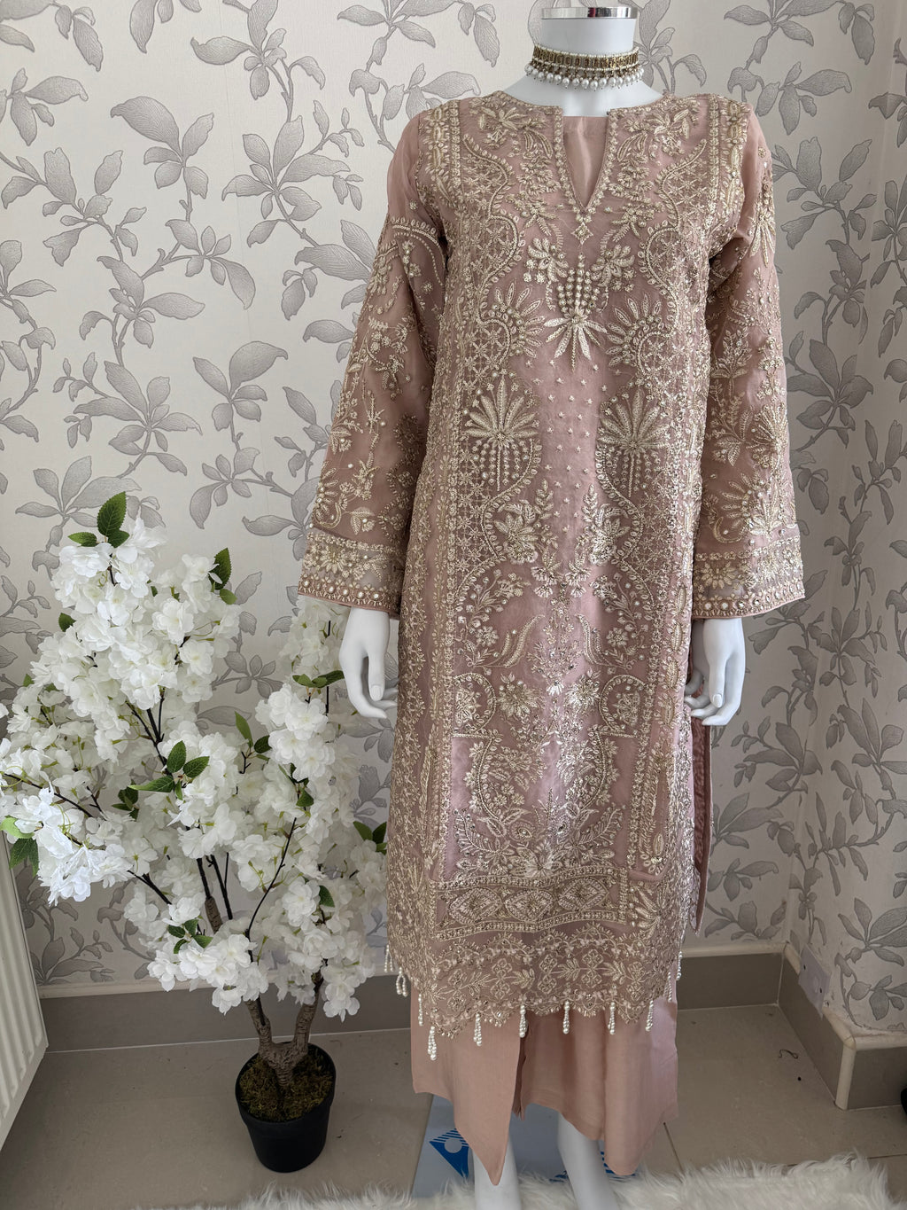 AFROZ Blush Pink | 3 piece Embroidered soft Organza suit