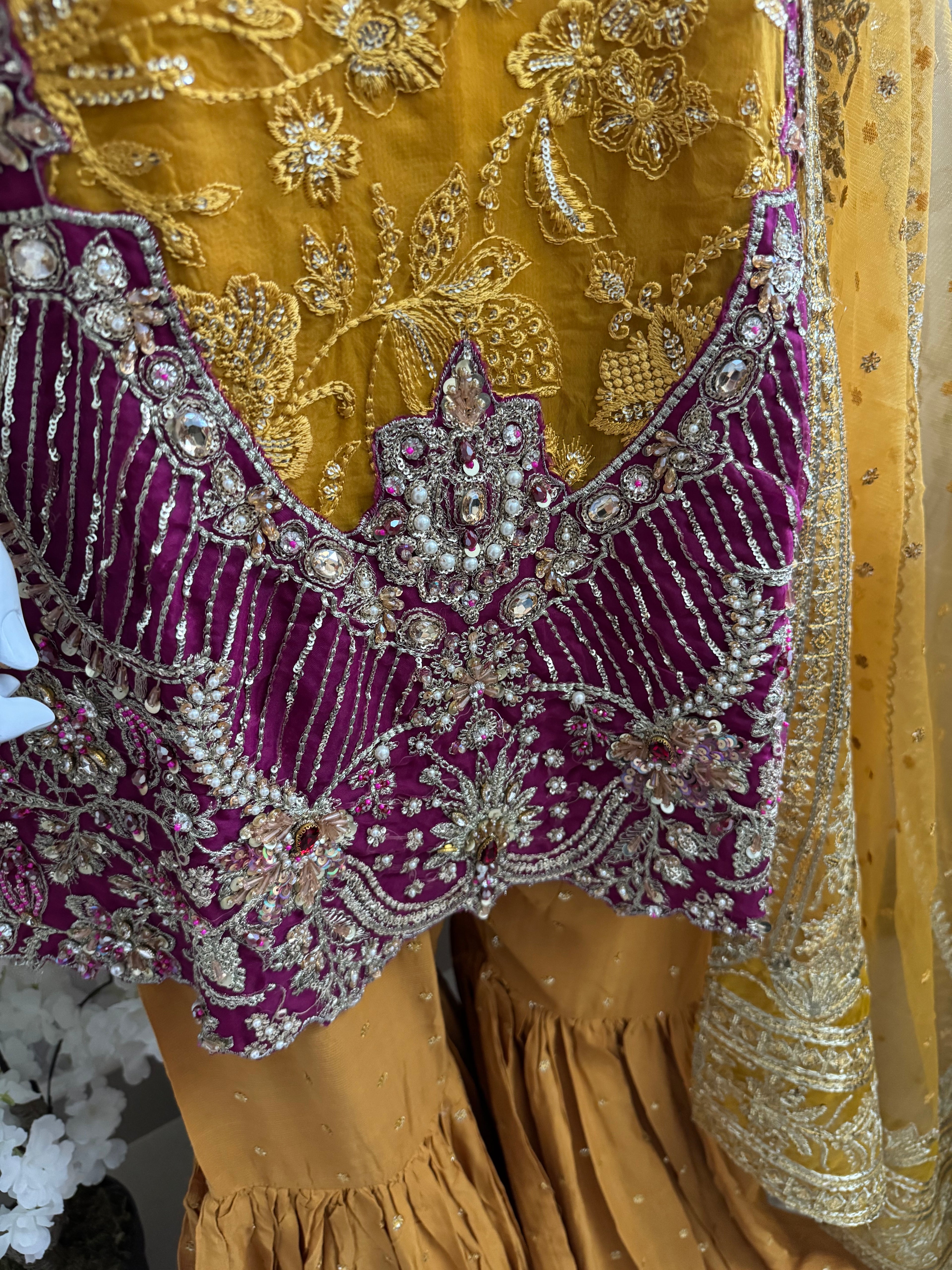 IMROZIAA | 3 piece Embroidered chiffon wedding Gharara Suit