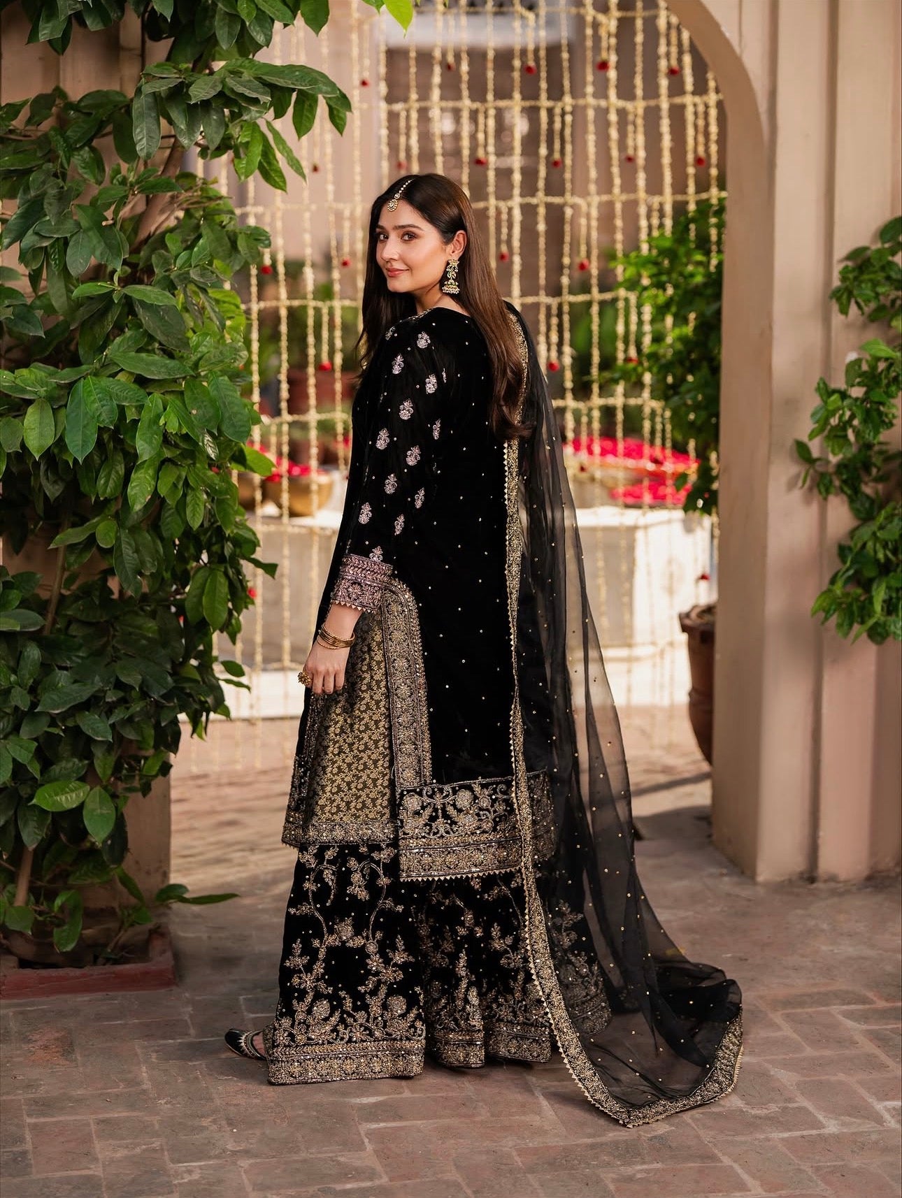 MEHVAR | 3 piece Heavy Embroidered velvet Farshi Gharara suit