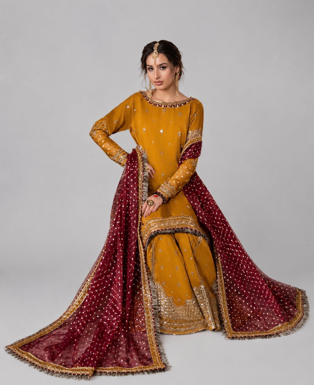 CHAAND RAAT | 3 piece Embroidered Raw Silk sharara Suit