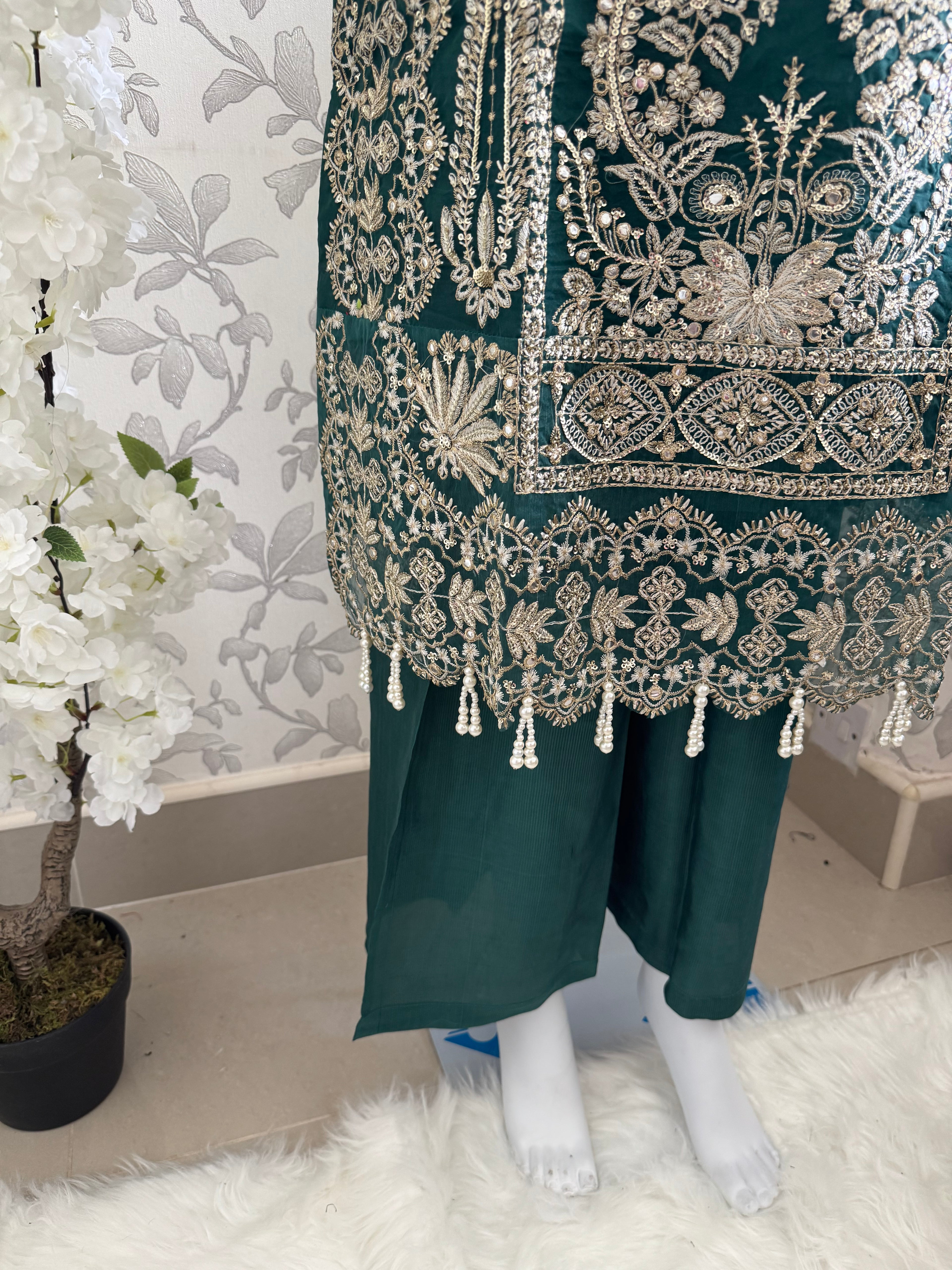 AFROZ Emerald | 3 piece Embroidered soft Organza Suit