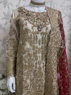 DULHAN | 3 piece heavy Embroidered Net Pakistani wedding Bridal Gharara Suit