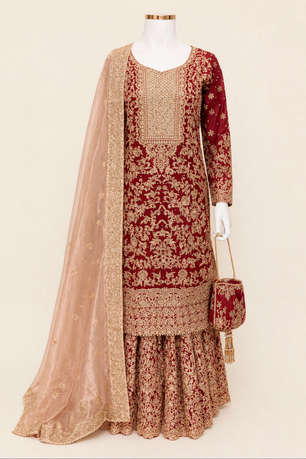 MAAYA | 4 piece Heavy Embroidered Chiffon wedding Gharara stitched suit