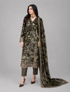 D3 VELVET-Olive Grey Embroidered 3-Piece Suit with Luxury Dupatta