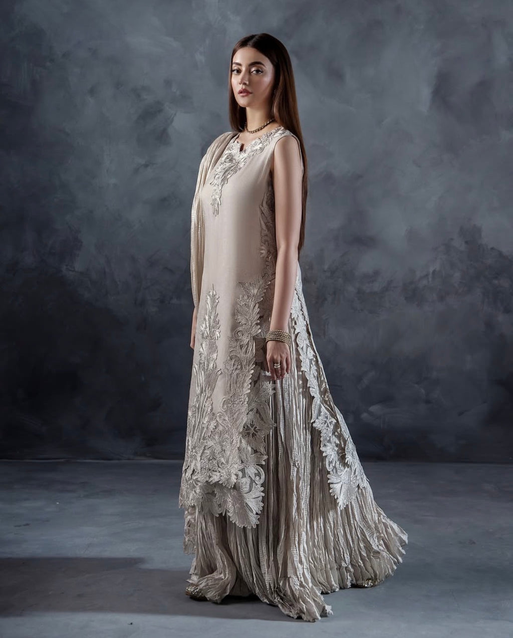 MOONSTONE | 3 piece Luxury Embroidered Pakistani Suit with Crushed Sharara & Duppatta