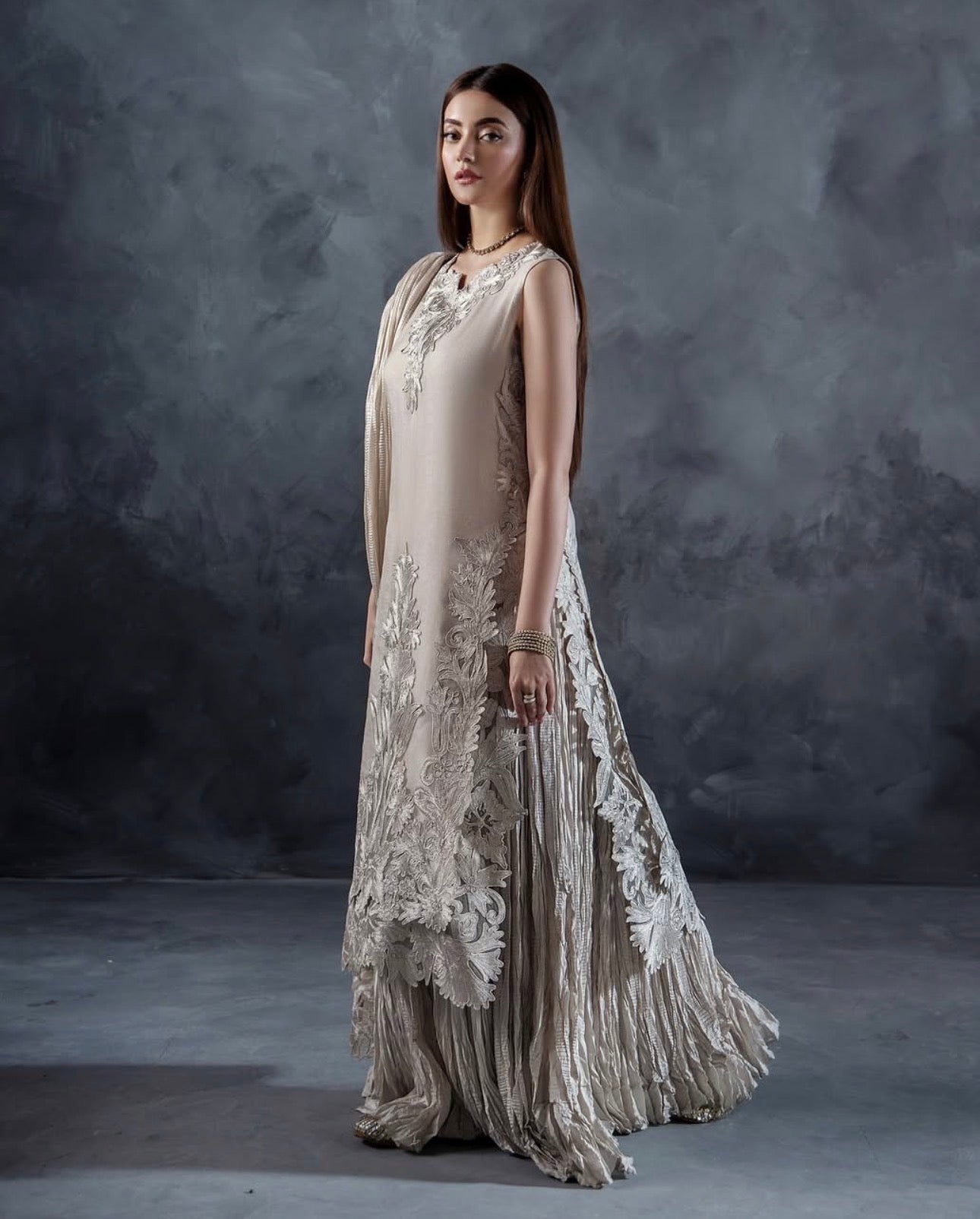 MOONSTONE | 3 piece Luxury Embroidered Pakistani Suit with Crushed Sharara & Duppatta