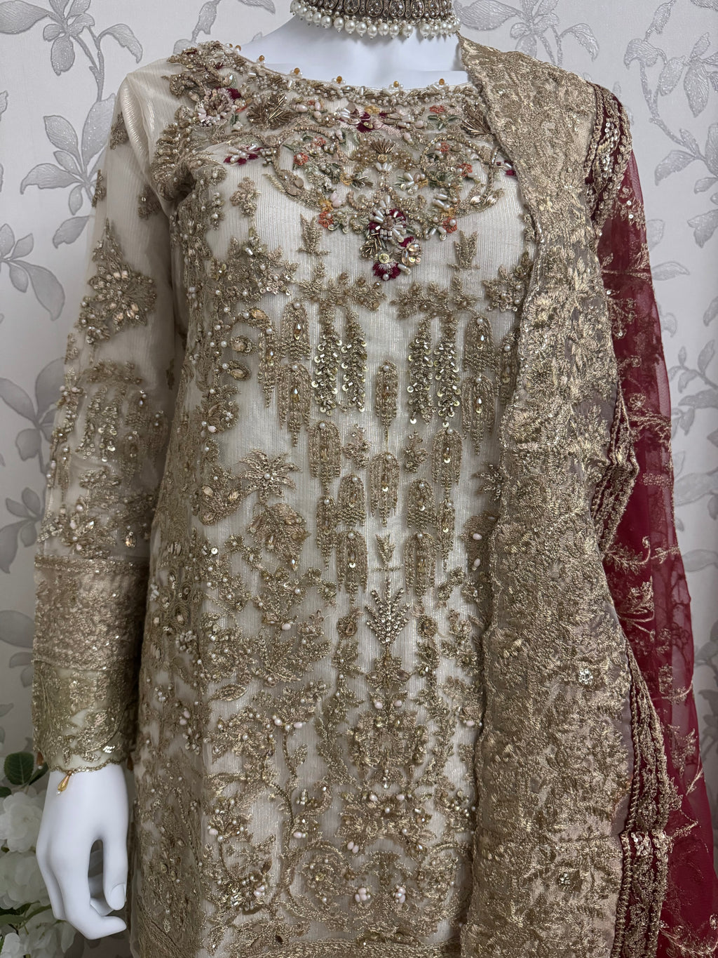 DULHAN | 3 piece heavy Embroidered Net Pakistani wedding Bridal Gharara Suit